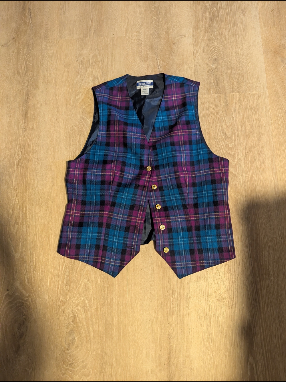 Vintage Pendelton 100% Virgin Wool Women's Vest Sz. 10 Purple And Blue